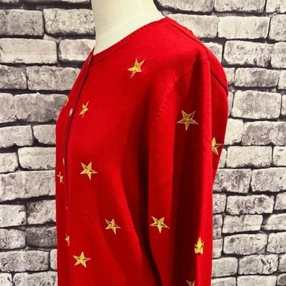 Quacker Factory Red Gold Long Sleeve Cardigan Sweater Size Large - Picture 5 of 9